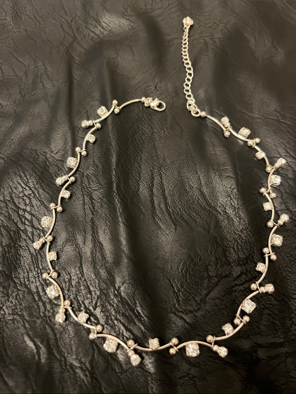 Nadri Silver-Tone Cubic Zirconia Vine Necklace - Sparkling Clear Stones